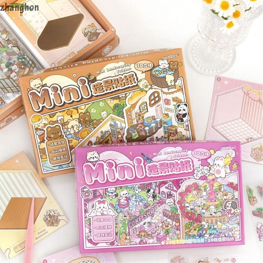 ZHANGHONG Cabin Scene Pocket Sticker Book, DIY Cartoon Landscape Sticker, Cute PET Miniature House S