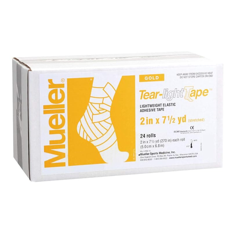 Mueller Taping Soft Stretch Tear Light Tape Gold, 50mm Width, 24 Rolls, 130685