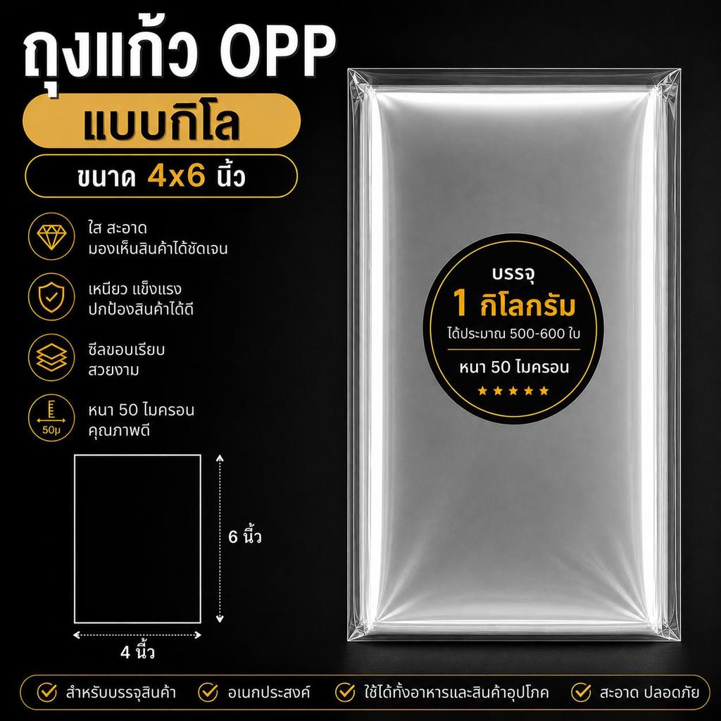 **แบบกิโล ถุงแก้ว 4x6 นิ้ว หนา 50ไมครอน อย่างดี