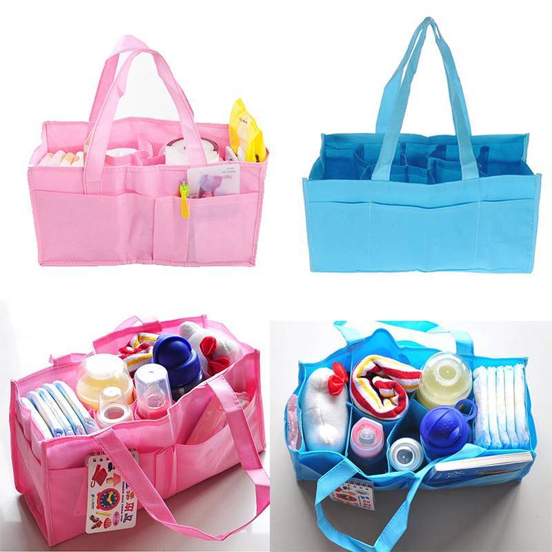 (Unique) Mother Diapers Bag Travel Outdoor Portable Nappy Storage Tote Bag Blue & Pink