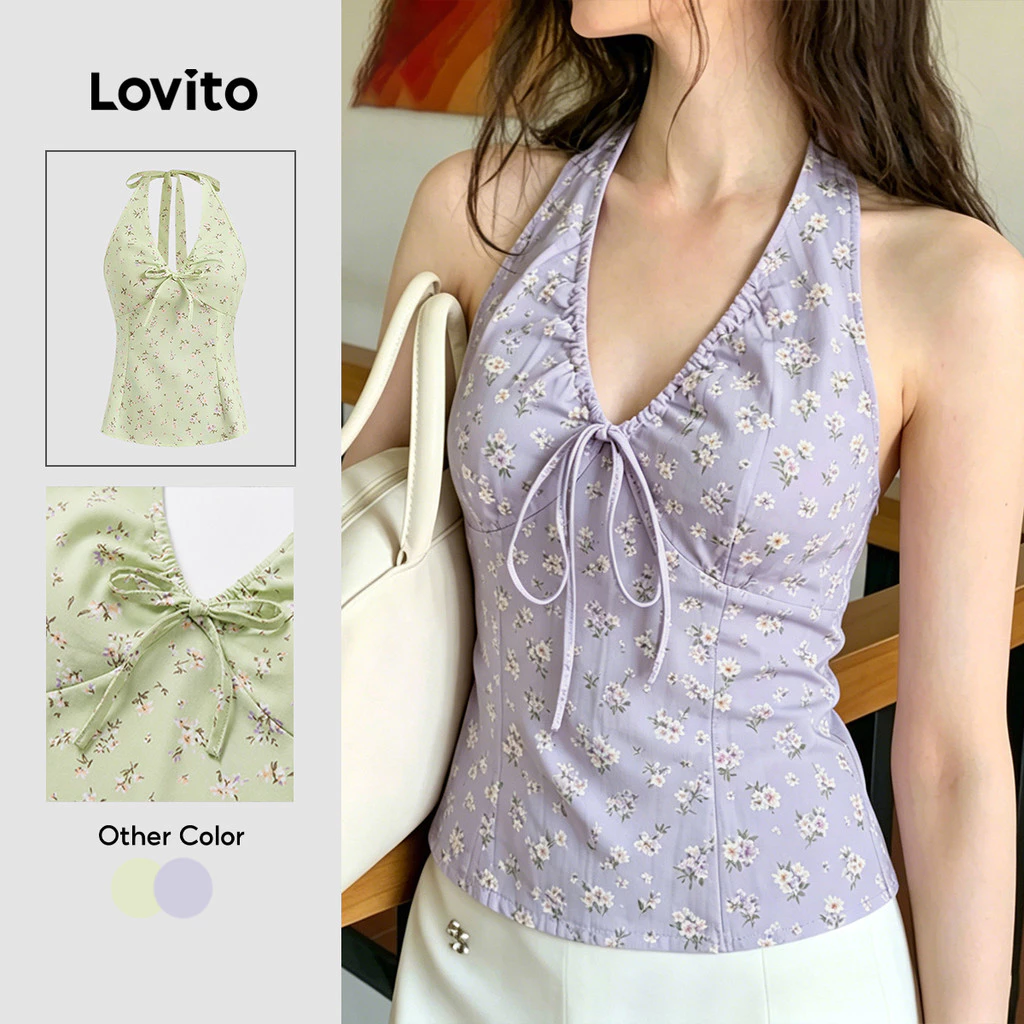 (New Arrival) Lovito เสื้อลําลองเรียบง่ายสีม่วงสําหรับผู้หญิง เหมาะสําหรับฤดูใบไม้ผลิและฤดูร้อน เกาหลี อินเทรนด์ L197AD1062