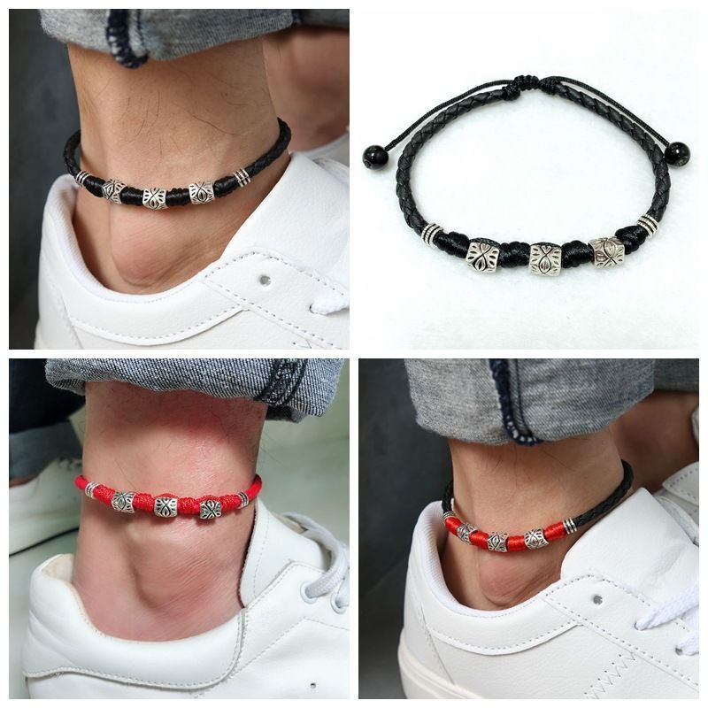 新款女红绳脚链男士个时尚潮男复古旅游区小饰品2608018 New women's red string anklet, men's fashion accessory, retro travel a
