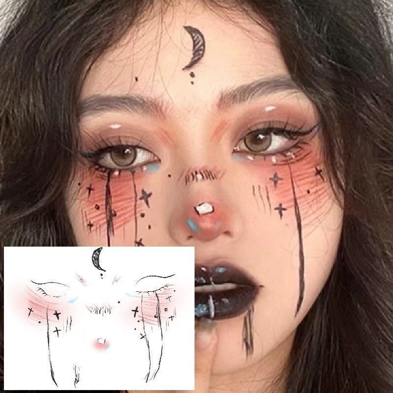 万圣* 节暗黑妆容 反派修女脸部贴纸 小恶魔伤疤小丑可爱南瓜贴Halloween Witch Gothic Dark Makeup Nun Creative Makeup * Children'S C