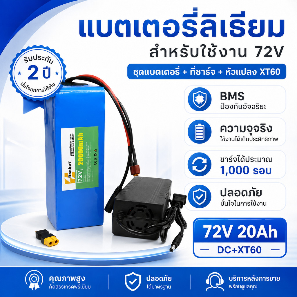 แบตเตอรี่รถไฟฟ้า 72V 20Ah ความจุสูง พร้อมระบบรักษาความปลอดภัย