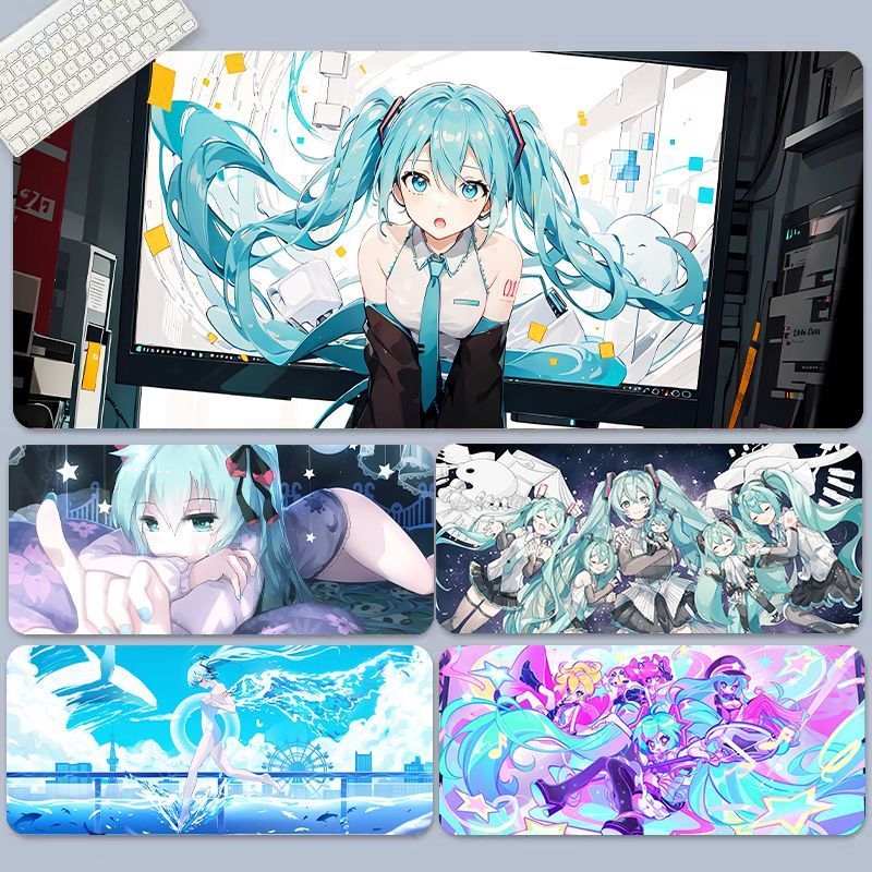 初音未来鼠标垫MIKU卡通可爱超大电竞耐脏键盘防滑垫宿舍新款桌垫202608019 Hatsune Miku Mouse Pad MIKU Cartoon Cute Extra Large Gamin
