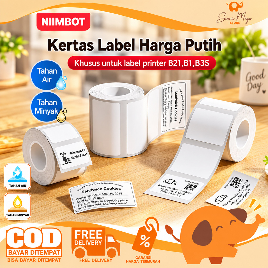 กระดาษสติ๊กเกอร์ฉลาก NIIMBOT B21/B1/B3S/B31 | กระดาษสติ๊กเกอร์ป้ายความร้อนสีขาว | รีฟิวฉลาก Niimbot