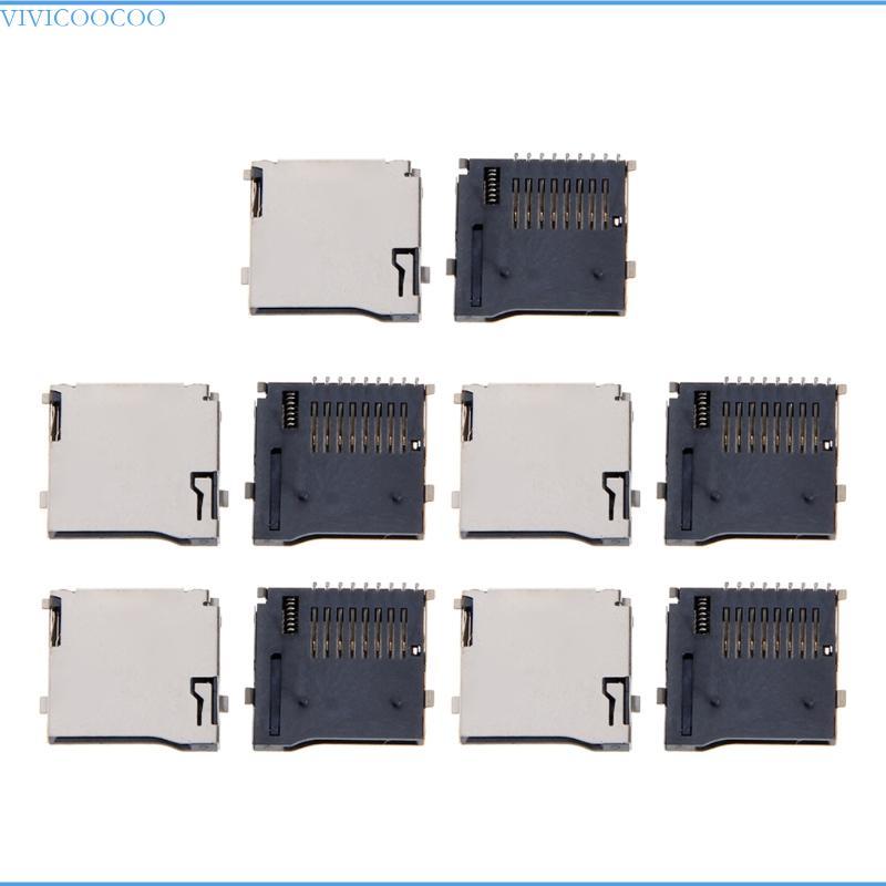 VIVI 10 ชิ้นอัตโนมัติ PCB Mount Connector 9 Pin SD การ์ดหน่วยความจําผู้ถือซ็อกเก็ต