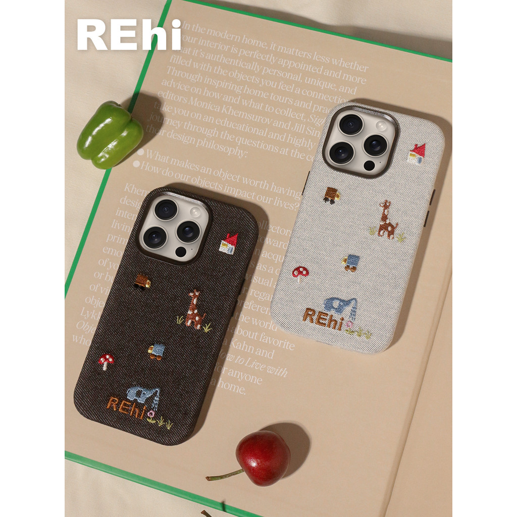 R REHi {Farm} ปักแม่เหล็ก iphone15/16promax Series เคสโทรศัพท์ Apple รวมทุกอย่าง เคสป้องกัน Denim Pr