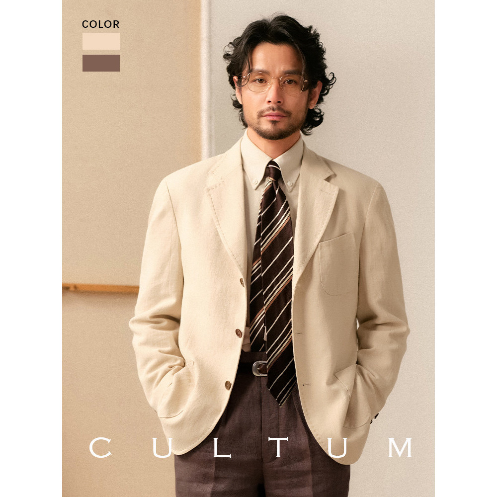[Ramie Tencel Blend] CULTUM Retro Sports Suit Suit Suit Men Casual Lightweight Suit Three-Piece Suit