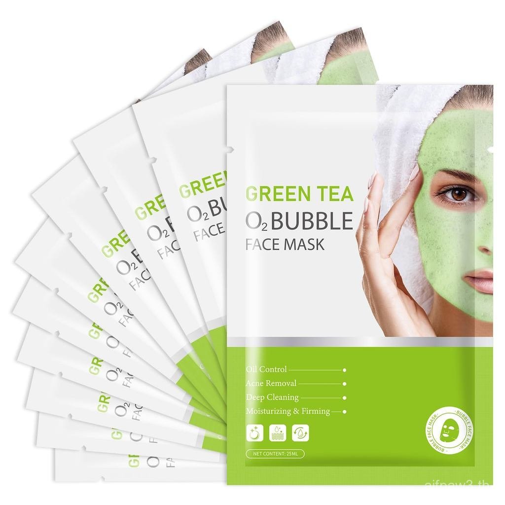 IREV 10 ซอง Green Tea O2 Bubble Mask, Bubble Mask, Non-Woven Mask, Purify Pores Acne Mask, Moisturiz