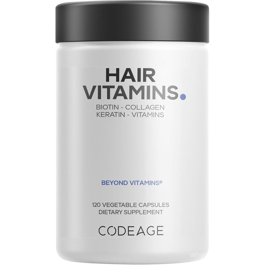 Codeage Hair Care วิตามิน 1,000 Micrograms ไบโอติน, เคราติน, คอลลาเจน, วิตามิน A, B12, C, D3, E, สัง