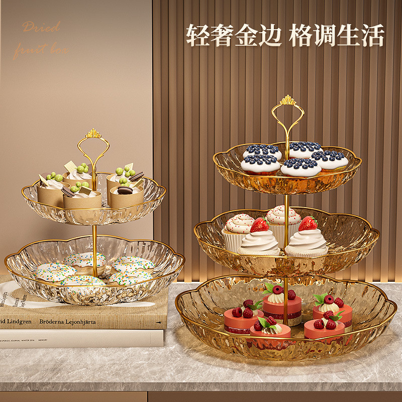 【ks1206.th】 爱美捡漏多层水果茶几糖果盘客厅家用零食碟点心水果盘冰川纹理耐摔摆放盘Multi-layer fruit coffee table candy plate living room
