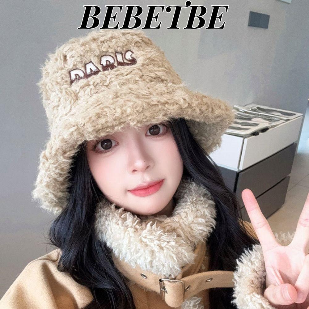 BEBETBE Fuzzy Bucket Hat, One Size Fit Polyester Warm Fall Hat, Fashion Face Slimming Fisherman Hat 