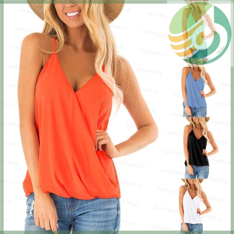 Yf5 As ผู้หญิงสปาเก็ตตี้ Band Wrap V คอถัง Strappy จีบ Camisole เสื้อ