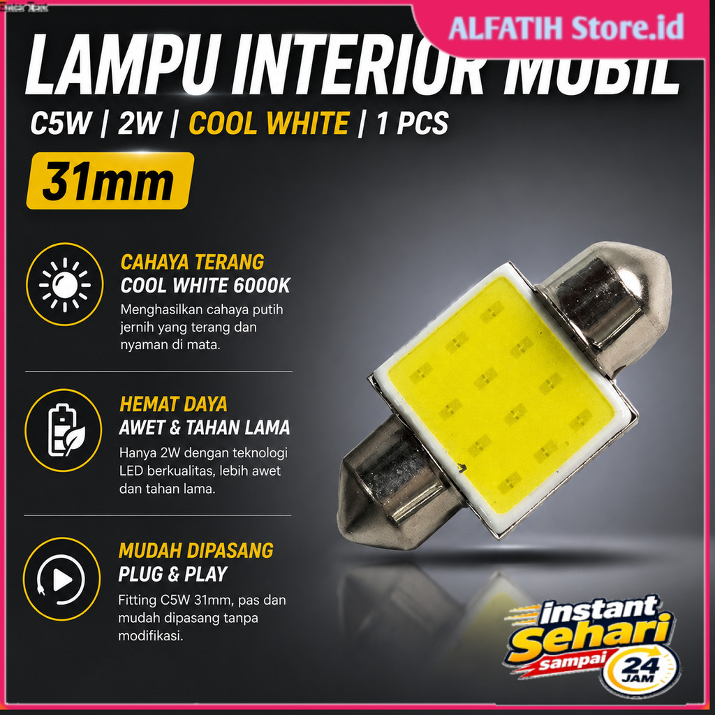 ไฟภายในรถ C5W COB แผ่น LED Dome Light Cool White 2W 1 ชิ้น 31 มิลลิเมตร - BA9S - 7RRS15WH