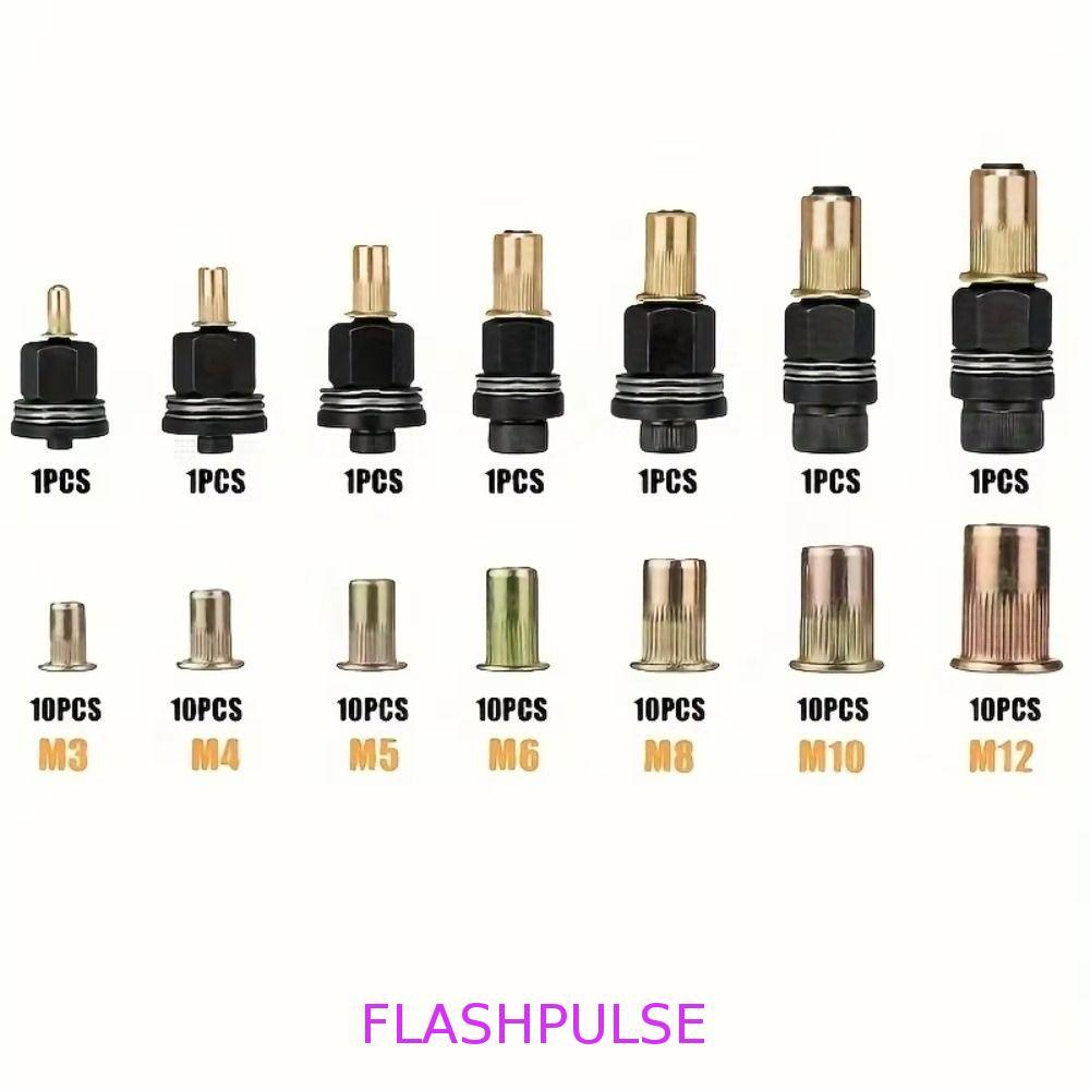 FLASHPULSE Rivet Nut Tool, Head Rivet Nut กันสนิมเกลียวใส่เครื่องมือ, Rivet Nut ชุดผสมเหล็กคาร์บอนเก