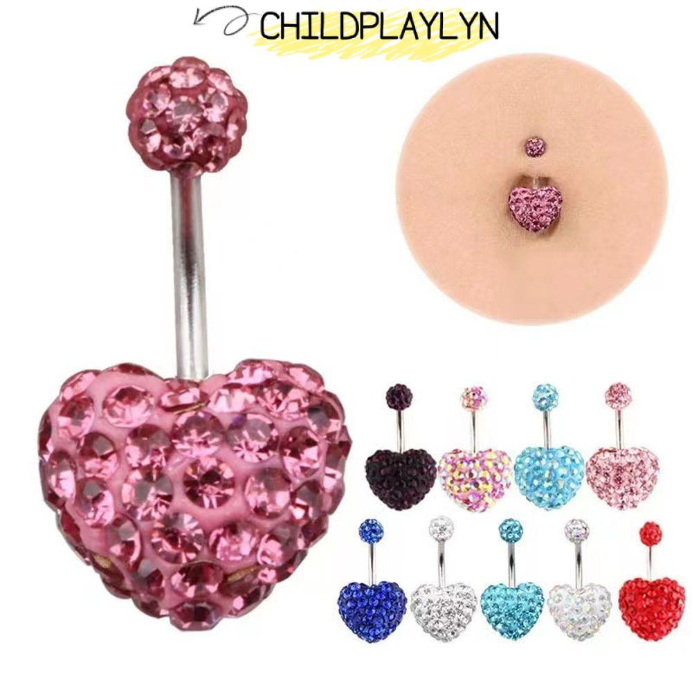 CHILDPLAYLYN Heart Belly Bar ปุ่มอัญมณีคู่ Dangly Bars Body Piercing