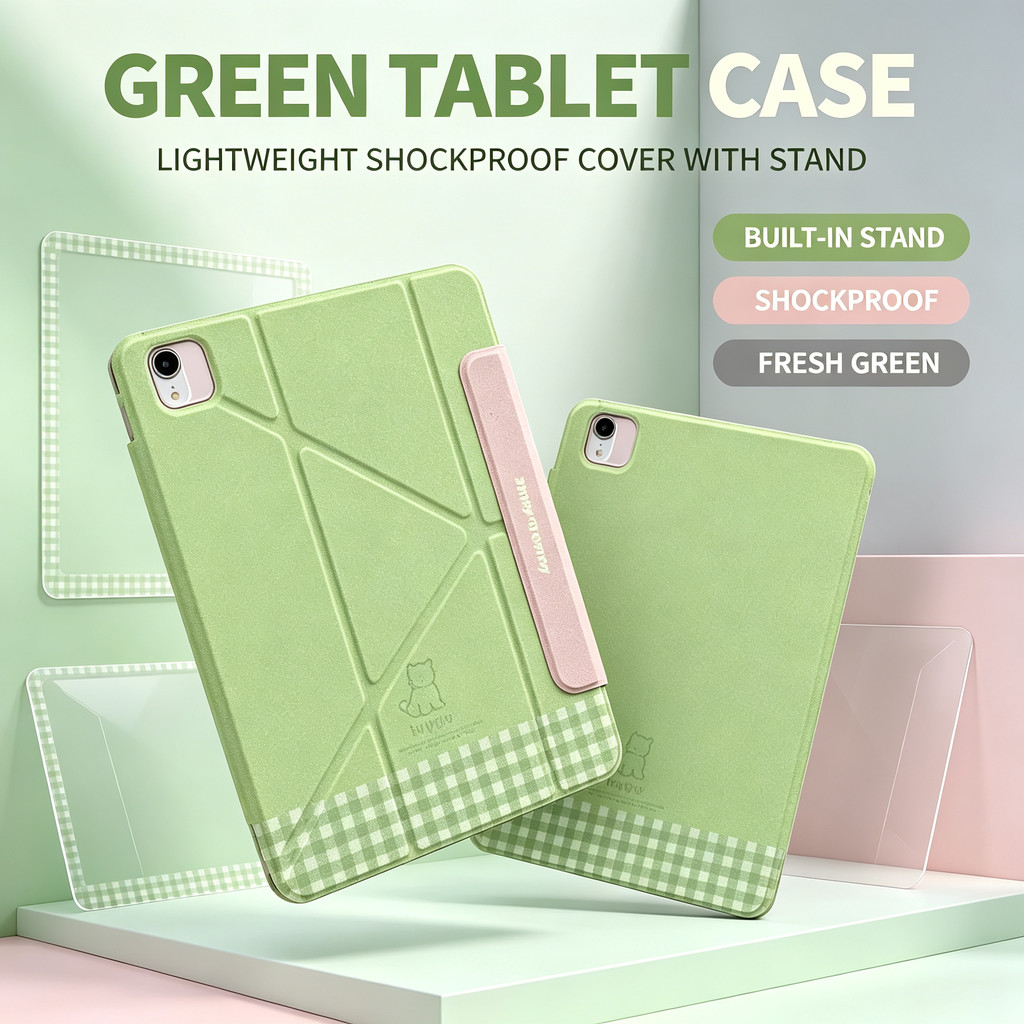 [สต๊อกพร้อม] เคสแท็บเล็ตแม่เหล็กลูกสุนัขเรียบง่ายสีชมพูสีเขียวเหมาะสําหรับ iPadPro 43 ซม./iPadAir8 พร้อมช่องเสียบปากกา Y-Shaped พับอะคริลิคด้านล่างเคสป้องกันการชนกันเคสกันกระแทก