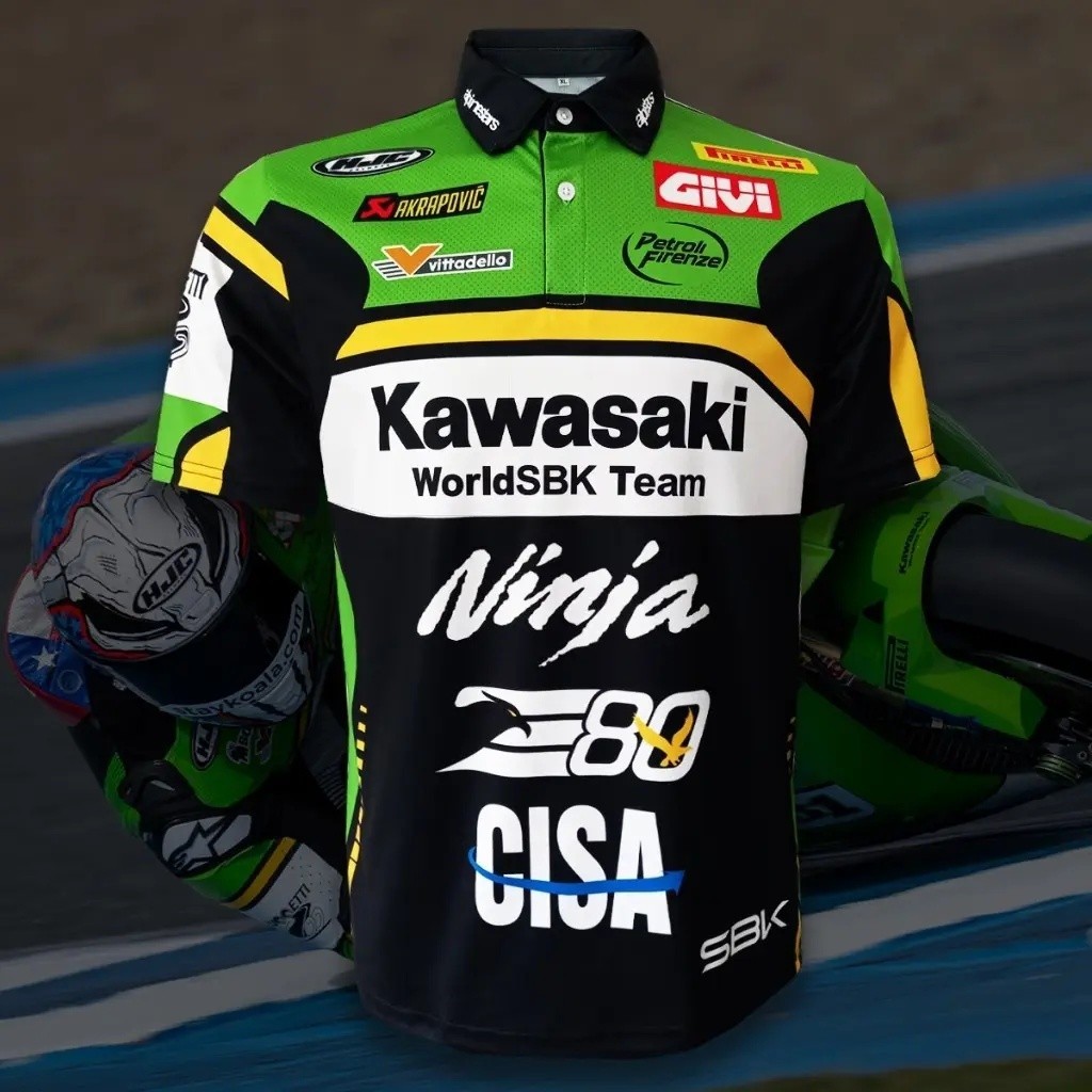 เสื้อยืดโปโล Rider Motorcycle World Championship Kawasaki WSBK 2025 WB0049 Garette Gerof Size 31