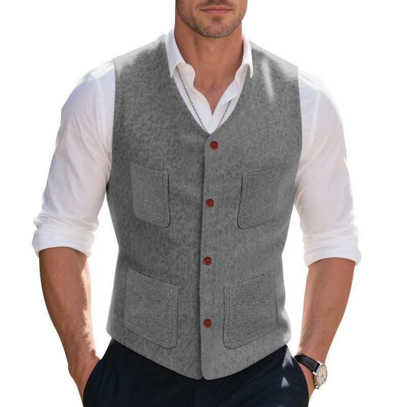 ZONE เสื้อกั๊กผ้าขนสัตว์ผู้ชาย British Slim-fit ธุรกิจหน้าอกเดี่ยว