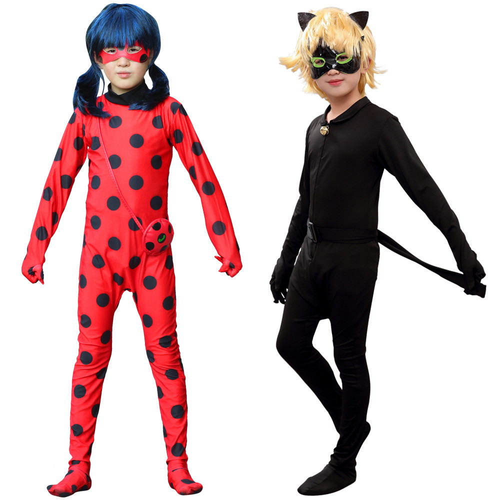9.2-Black Cat Ladybug สาว COS เครื่องแต่งกายเด็กเล่นตามบทบาท Ladybug สาวชิ้นเดียวแยกบอดี้สูท