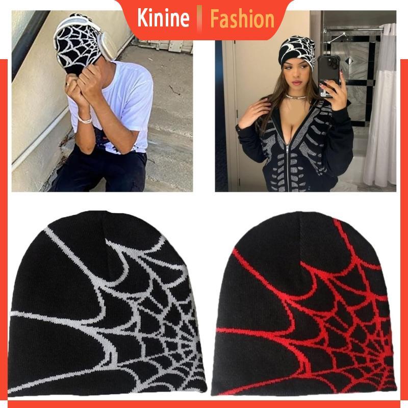 KIN หมวกแมงมุม Skullies Beanie หมวกแมงมุม Y2k หมวกถักหมวก Y2K Beanie