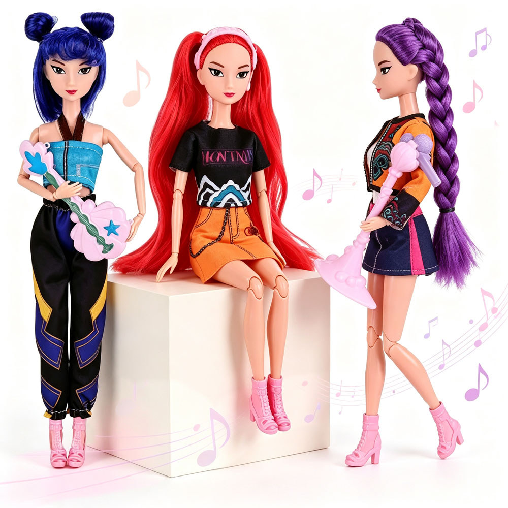 Rumi KPop Demon Hunters Action Figure Zoey Mira Rumi ตุ๊กตาข้อต่อที่สามารถเคลื่อนย้ายได้-พร้อมเพลง