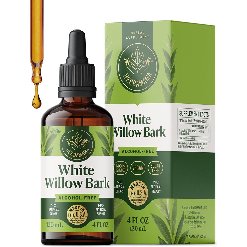 HERBAMAMA White Willow Bark Tincture - อาหารเสริมร่วมสําหรับผู้ชายและผู้หญิง