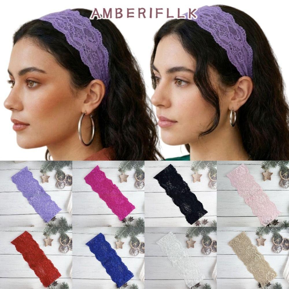 AMBER1FLLK ลูกไม้ Headscarf, น้ําหนักเบาตาข่ายลูกไม้แถบคาดศีรษะ,แฟชั่น Hollow-Out Breathable Headwra