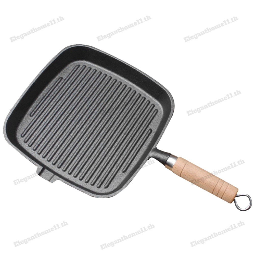 Skillet สเต็กเหล็ก Skillet ด้ามไม้ไม่เคลือบไม่ติด