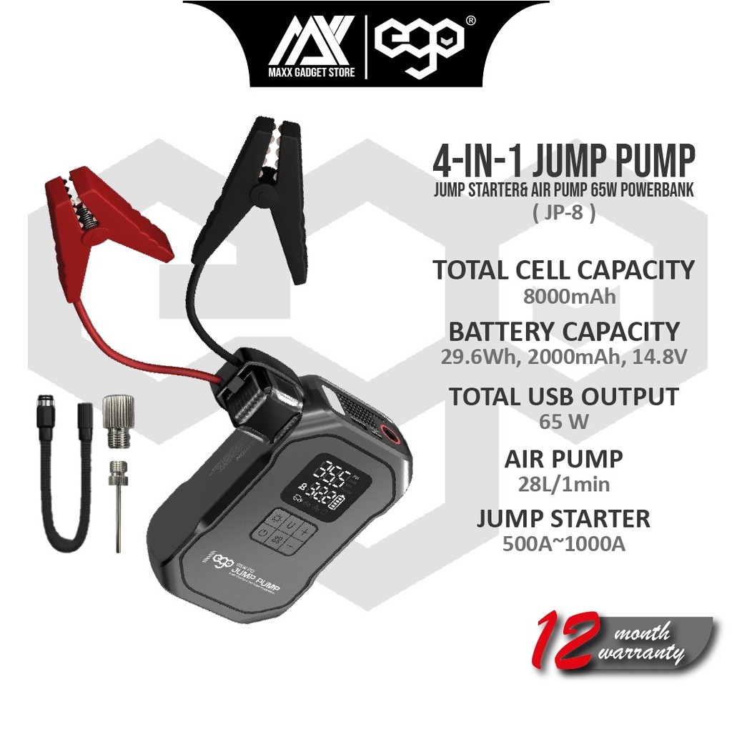 EGO JP-8 JUMP PUMP 4in1 Jump Starter& ปั๊มลม 65W Powerbank