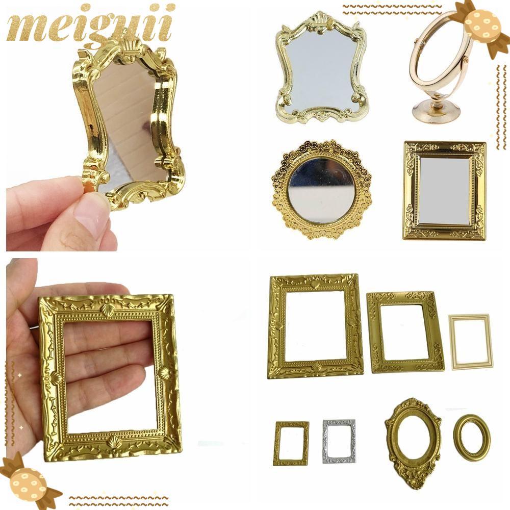 MEIGUII Mini Gloden Frames Toy Vintage Bathroom Furniture Round Square Doll Accessories
