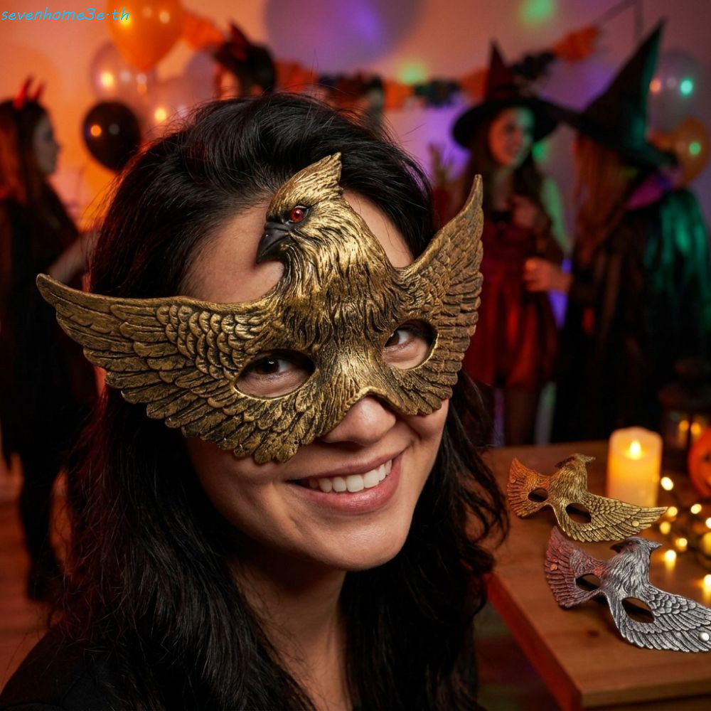 SEVENHOME3E Eagle Half Face Masquerade Mask, Gothic PU Foam ฮาโลวีน 3D Eagle Mask, สมจริง Vintage ดี
