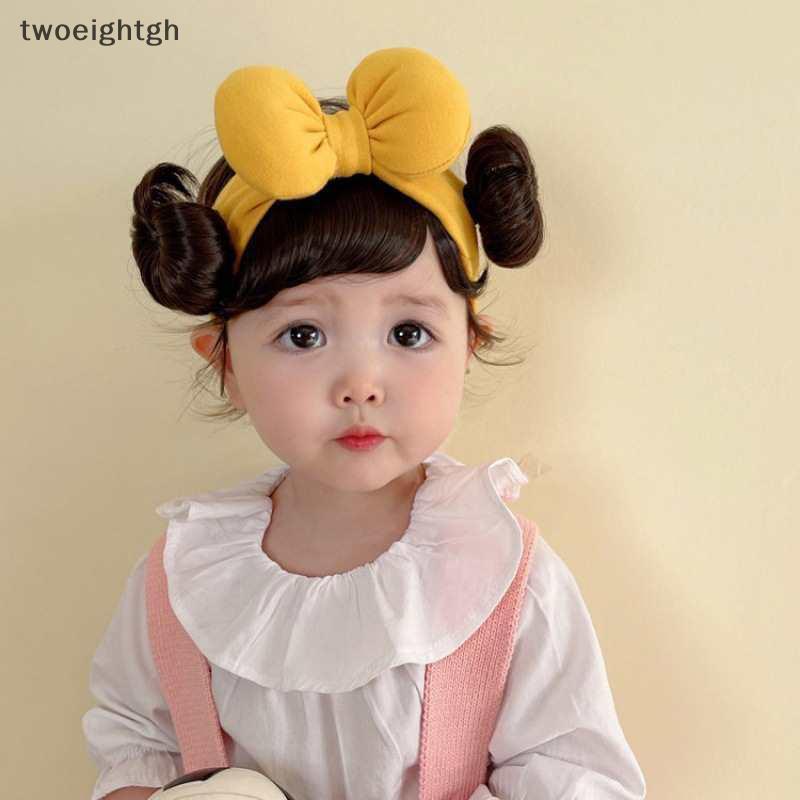 TWH แฟชั่นน่ารักเด็กทารกเด็กวิกผมเด็กสาวโบว์วิกผม Hairband ทารกแรกเกิดเด็กวัยหัดเดินวิกผมหมวก Hairpi