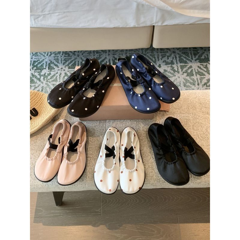 Polka Dot Ballet~Retro Power Cross Strap Low-Heeled Egg Roll Mary Jane Shoes 2026 สไตล์ใหม่ Casual ร