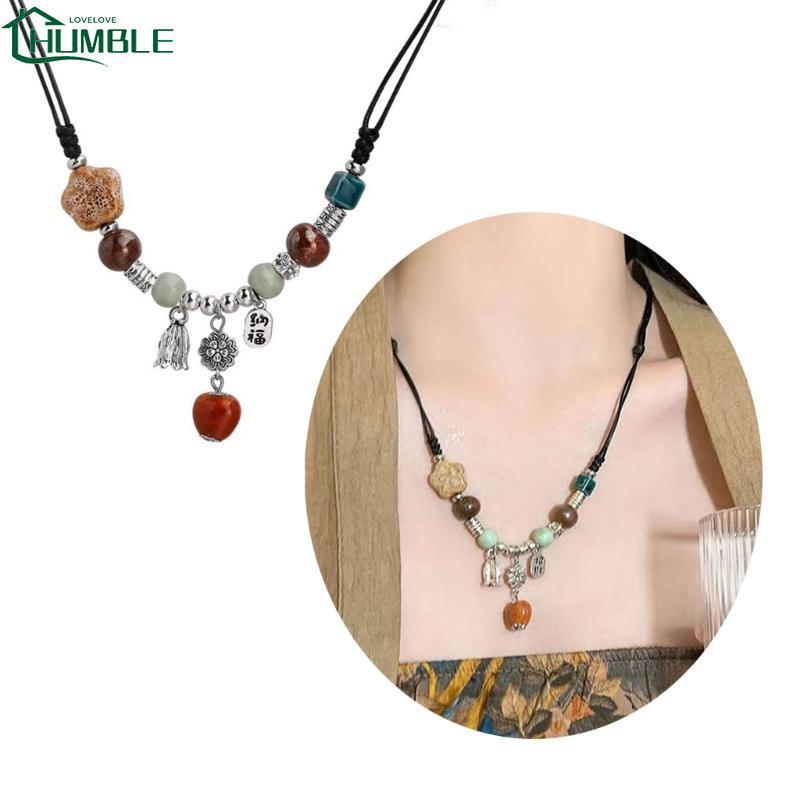 Humble Bohemian สไตล์ชาติพันธุ์สร้อยคอ Handmade เซรามิคลูกปัด Waterdrop จี้ Choker ปรับขนาดสร้อยคอ B