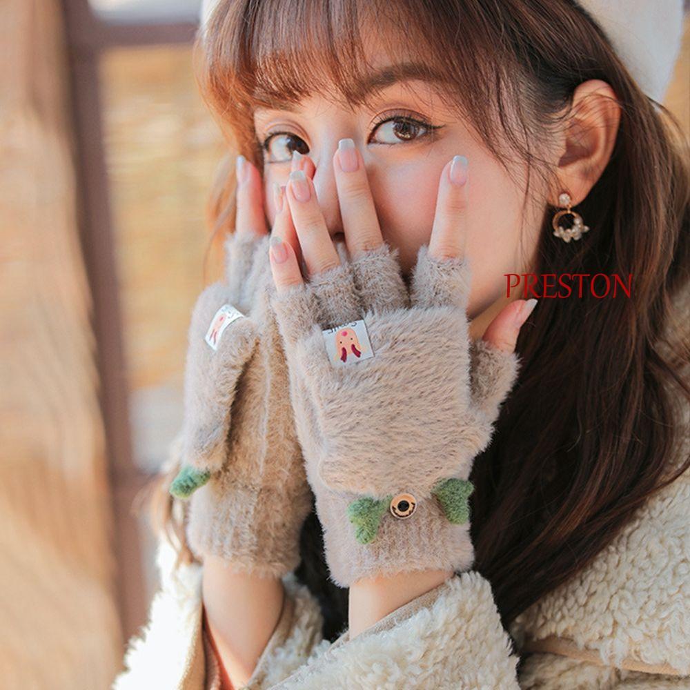 PRESTON Christmas Wool Mittens Simple หนา Plus กํามะหยี่ถุงมือขับรถฤดูใบไม้ร่วงและฤดูหนาวผู้หญิง Fli