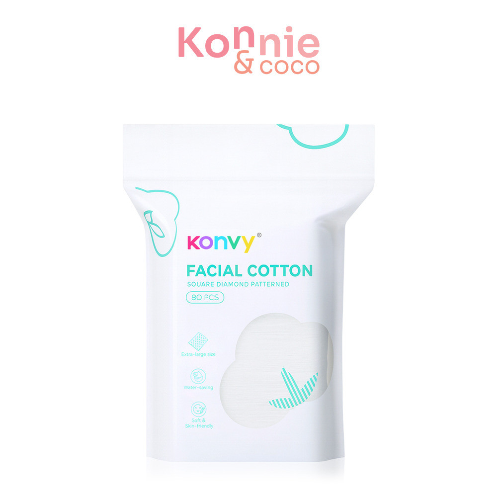 Konvy Facial Cotton  คอนวี่ สำลีแผ่นสำหรับเช็ดหน้า 80 แผ่น.