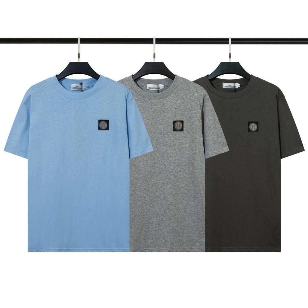 JAWD Stone Island แขนสั้นรอบคอป้ายขนาดเล็กคลาสสิกสีทึบเย็บปักถักร้อย ius สไตล์เสื้อยืดผู้ชายผู้หญิง 