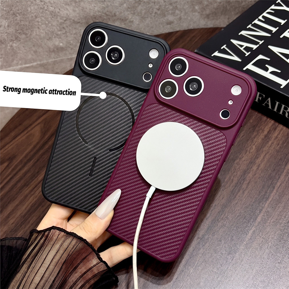 Carbon Fibrer Texture For iPhone 17 18 Pro Max 16 12 13 14 15 Pro Max 11 TPU ปลอกชุบกันกระแทก เคสโทรศัพท์แม่เหล็กสําหรับ