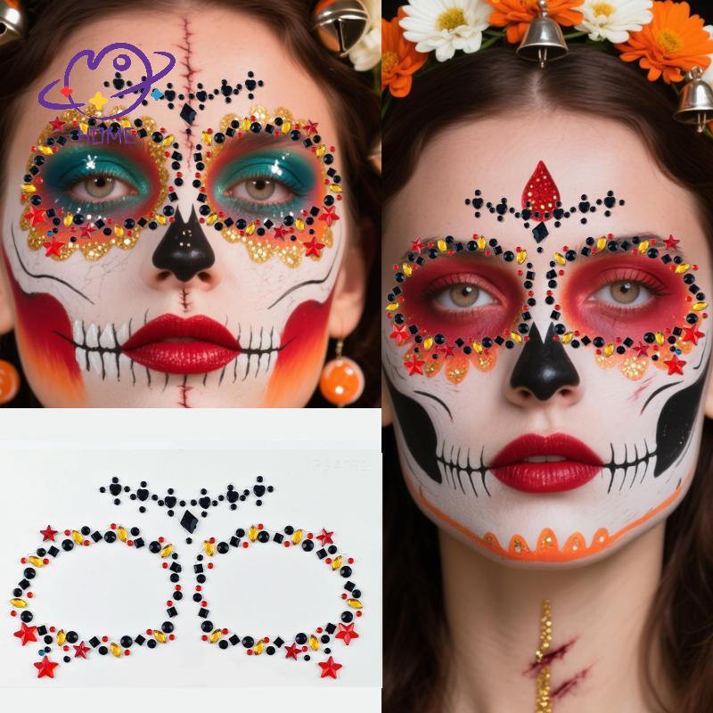 [mayhome] ดอกไม้สีสันสดใส Skull Rhinestone Face Jewel Stiers Self กาวสําหรับ EDM Festival Party คอสเ