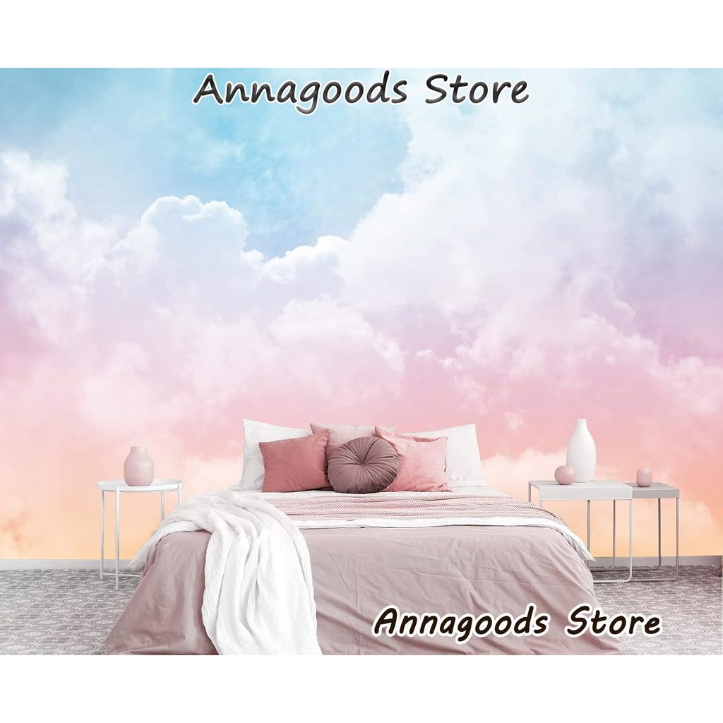 Dreamy Pastel Pink Blue Clouds Sky วอลล์เปเปอร์ตกแต่งห้องนอนภาพจิตรกรรมฝาผนังห้องนั่งเล่นโซฟาทีวีพื้