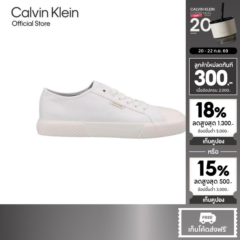 CALVIN KLEIN รองเท้าผ้าใบผู้ชาย Valcanized Lace-Up Canvas Sneakers รุ่น HM02121 0K4-สีขาว