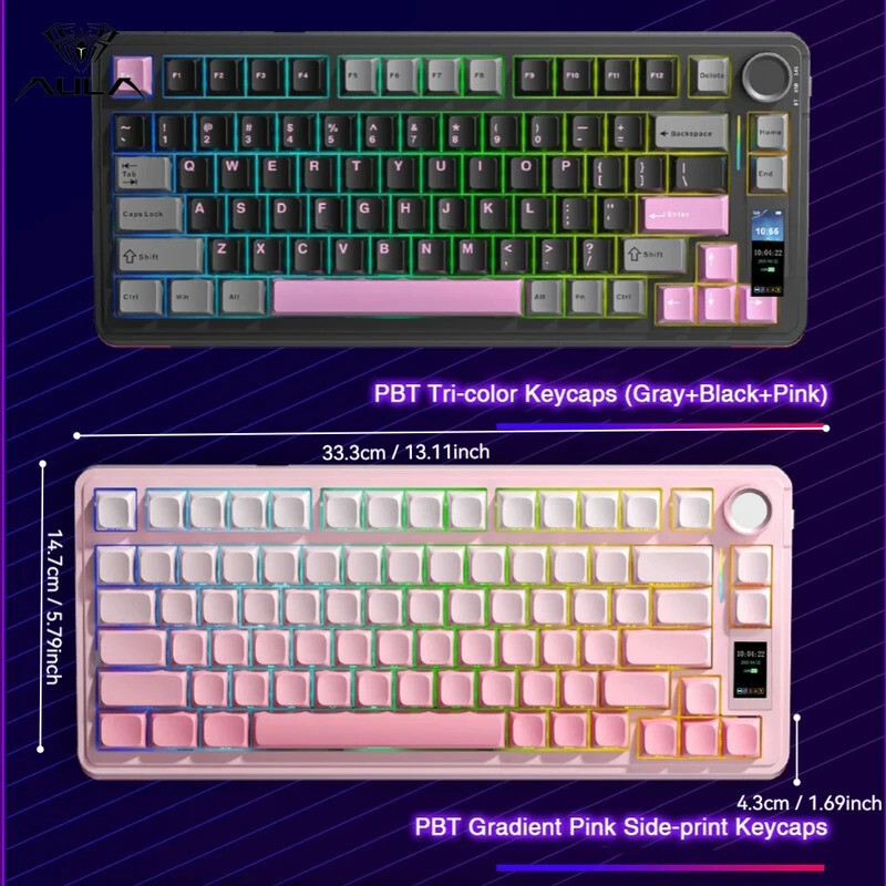 AULA S75Pro คีย์บอร์ดเกม TriMode 2.4G/บลูทูธ/แบบมีสาย RGB Backlit Hot Swap PBT Keycaps พร้อม 4000mAh