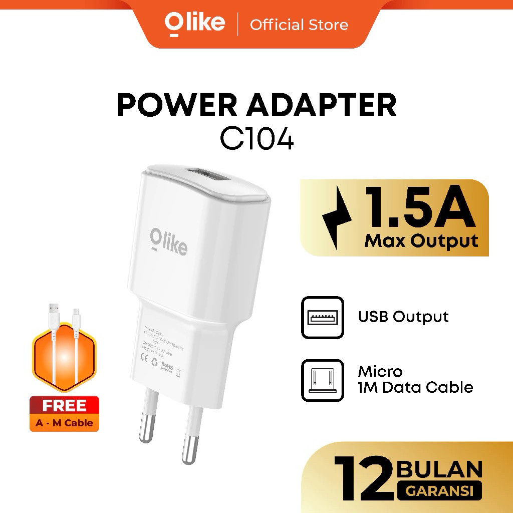 Olike C104 Charger Kit 5V/1.5A Power Adapter พร้อมสาย Micro USB / Type C ของแท้
