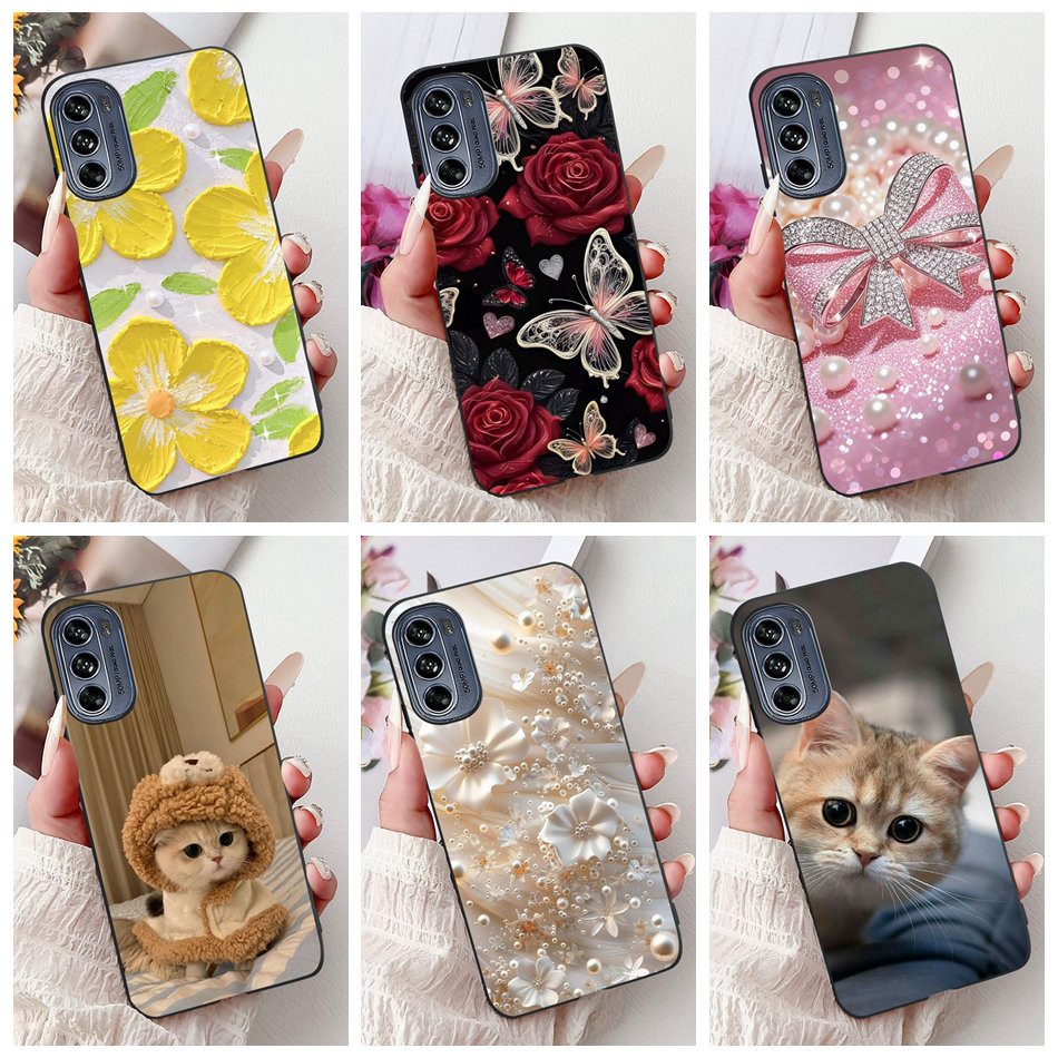 สําหรับ Motorola Moto G62 5G ใหม่ Elegant ดอกไม้แมวภาพวาดปลอก MOTO G62 5G ซิลิโคนนุ่ม TPU เคสโทรศัพท