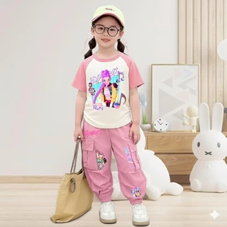 PINKชุดเซ็ทเด็ก2ชิ้น ลายโซดาป๊อป เสื้อยืดลายตามกระแส+กางเกงคาร์โก้ สไตล์เกาหลี 9471