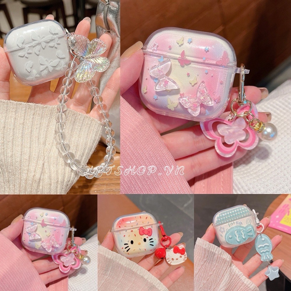Cat ผีเสื้อปลา + จี้ สําหรับ AirPods Pro3 4/3/2/1 AirPods Pro Pro2 หูฟังปลอก
