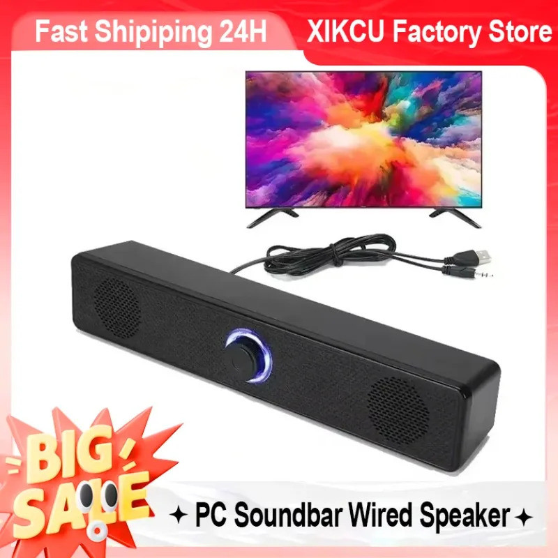 XIKCU ไร้สายบลูทูธและ PC Soundbar ลําโพงแบบมีสาย USB Powered Soundbar สําหรับทีวีพีซีแล็ปท็อปโฮมเธีย