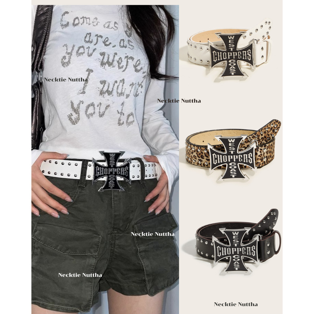 Chopper style 𐙚⋆  พร้อมส่ง ส่งเร็ว 1-2 วันถึง เข็มขัดหนัง PU สไตล์ Y2K , ( กว้าง 3.8 CM.,ยาว 100 CM.